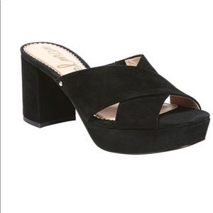 Chunky heel black platform slide